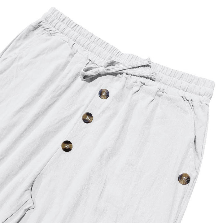 Buddha Stones Einfarbige Knöpfe Kordelzug Herren Baumwollhose mit Taschen - image 12