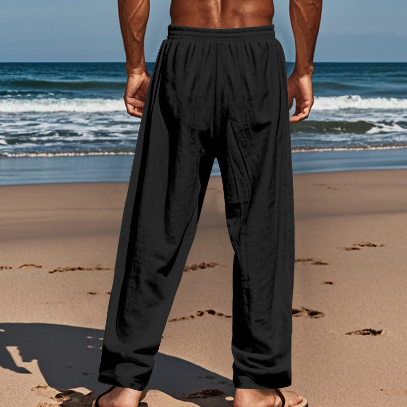 Buddha Stones Einfarbige Knöpfe Kordelzug Herren Baumwollhose mit Taschen - image 17