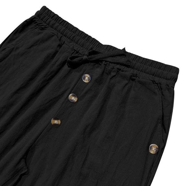 Buddha Stones Einfarbige Knöpfe Kordelzug Herren Baumwollhose mit Taschen - image 18
