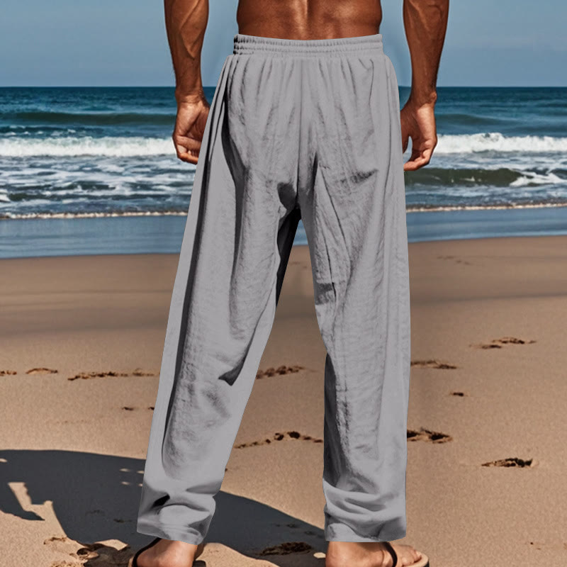 Buddha Stones Einfarbige Knöpfe Kordelzug Herren Baumwollhose mit Taschen - image 23