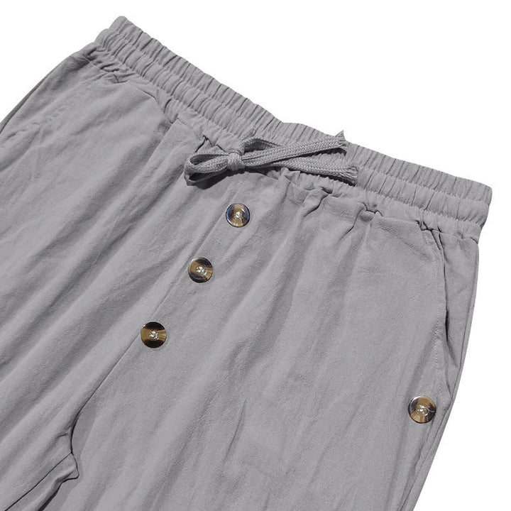 Buddha Stones Einfarbige Knöpfe Kordelzug Herren Baumwollhose mit Taschen - image 24