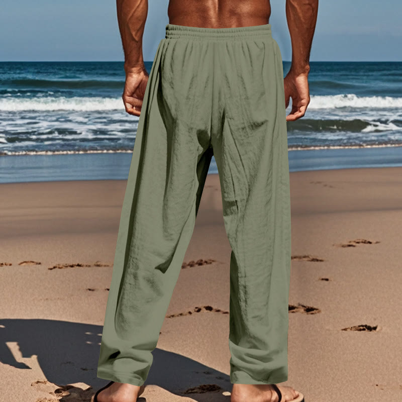 Buddha Stones Einfarbige Knöpfe Kordelzug Herren Baumwollhose mit Taschen - image 29