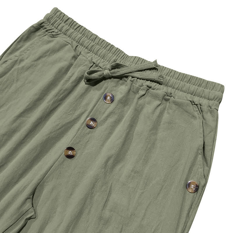 Buddha Stones Einfarbige Knöpfe Kordelzug Herren Baumwollhose mit Taschen - image 31