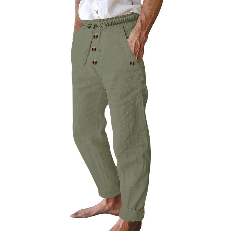 Buddha Stones Einfarbige Knöpfe Kordelzug Herren Baumwollhose mit Taschen - image 30