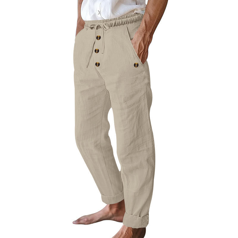 Buddha Stones Einfarbige Knöpfe Kordelzug Herren Baumwollhose mit Taschen - image 37