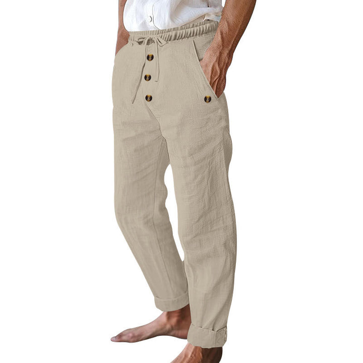 Buddha Stones Einfarbige Knöpfe Kordelzug Herren Baumwollhose mit Taschen - image 37