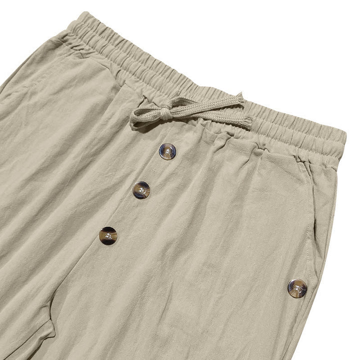 Buddha Stones Einfarbige Knöpfe Kordelzug Herren Baumwollhose mit Taschen - image 38