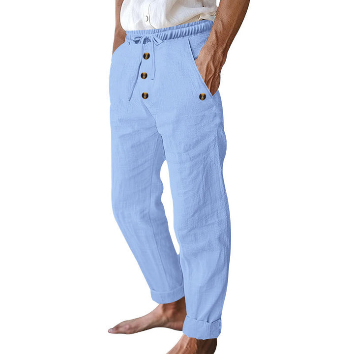 Buddha Stones Einfarbige Knöpfe Kordelzug Herren Baumwollhose mit Taschen - image 44