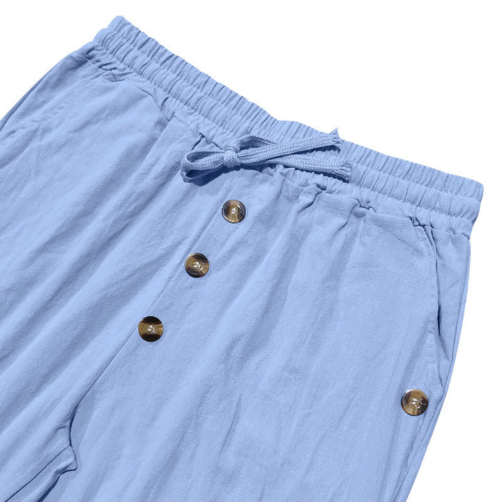 Buddha Stones Einfarbige Knöpfe Kordelzug Herren Baumwollhose mit Taschen - image 45