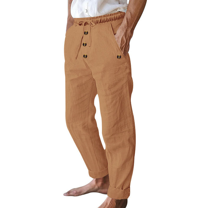 Buddha Stones Einfarbige Knöpfe Kordelzug Herren Baumwollhose mit Taschen - image 51