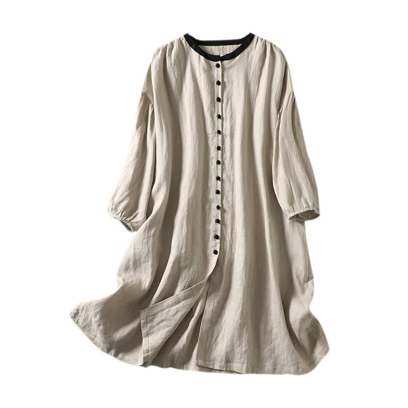 Buddha Stones Buttons Design Damen Baumwoll-Leinen-Langarmmantel mit Taschen - image 13