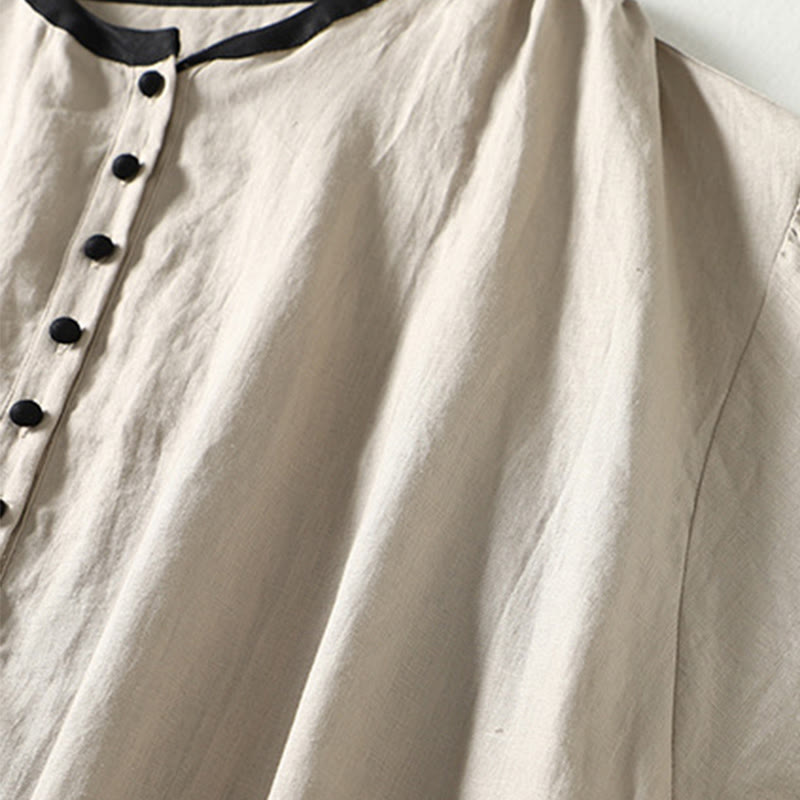 Buddha Stones Buttons Design Damen Baumwoll-Leinen-Langarmmantel mit Taschen - image 5