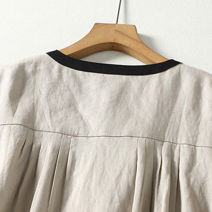 Buddha Stones Buttons Design Damen Baumwoll-Leinen-Langarmmantel mit Taschen - image 4