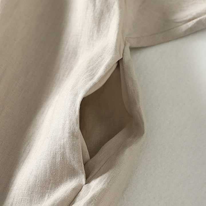 Buddha Stones Buttons Design Damen Baumwoll-Leinen-Langarmmantel mit Taschen - image 9