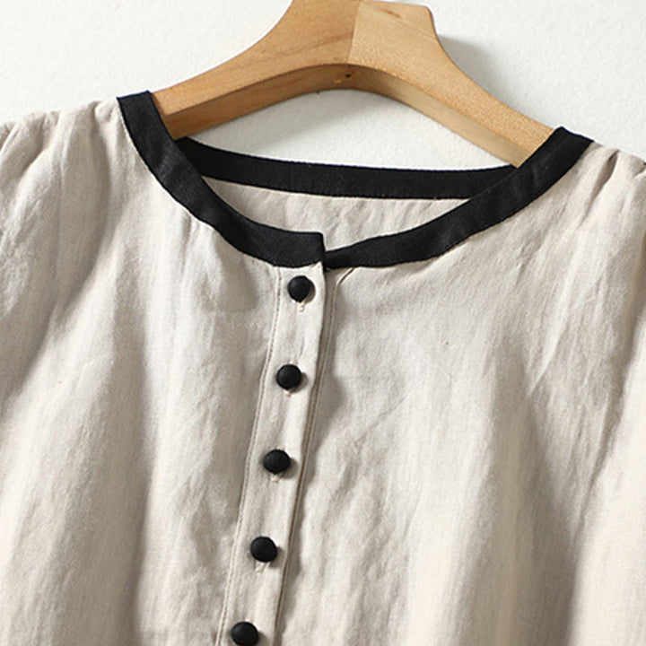 Buddha Stones Buttons Design Damen Baumwoll-Leinen-Langarmmantel mit Taschen - image 2