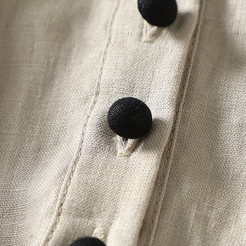 Buddha Stones Buttons Design Damen Baumwoll-Leinen-Langarmmantel mit Taschen - image 7