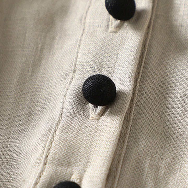 Buddha Stones Buttons Design Damen Baumwoll-Leinen-Langarmmantel mit Taschen - image 7
