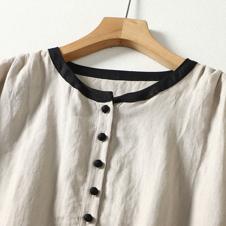 Buddha Stones Buttons Design Damen Baumwoll-Leinen-Langarmmantel mit Taschen - image 3