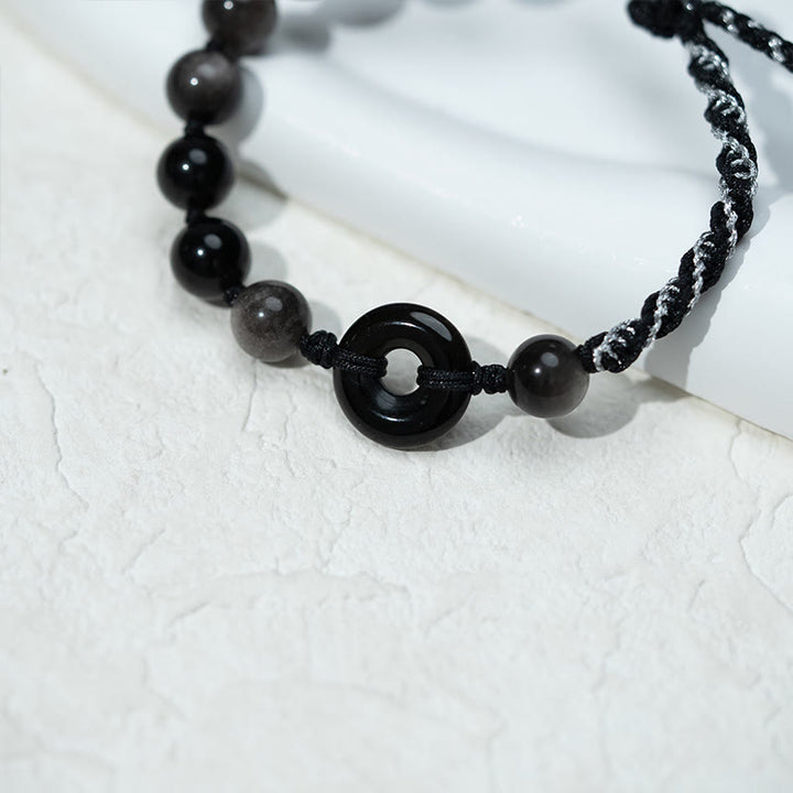 Buddha Stones Natürlicher schwarzer Obsidian Peace Buckle Purification Schwarzes Seilarmband - image 9