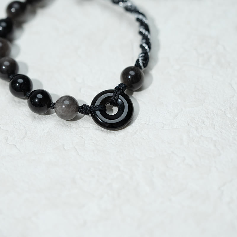 Buddha Stones Natürlicher schwarzer Obsidian Peace Buckle Purification Schwarzes Seilarmband - image 5