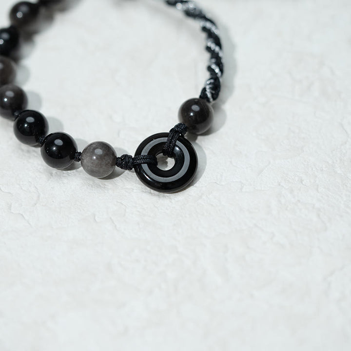 Buddha Stones Natürlicher schwarzer Obsidian Peace Buckle Purification Schwarzes Seilarmband - image 5