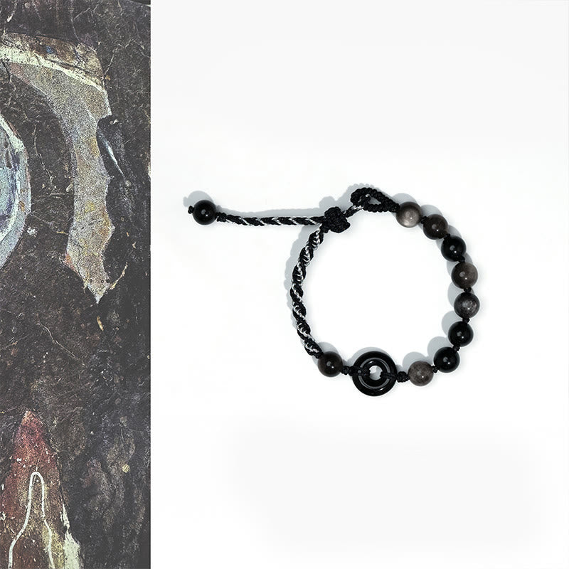 Buddha Stones Natürlicher schwarzer Obsidian Peace Buckle Purification Schwarzes Seilarmband - Schwarze Obsidian-Peace-Schnalle (Handgelenkumfang: 15–22 cm) - image 1