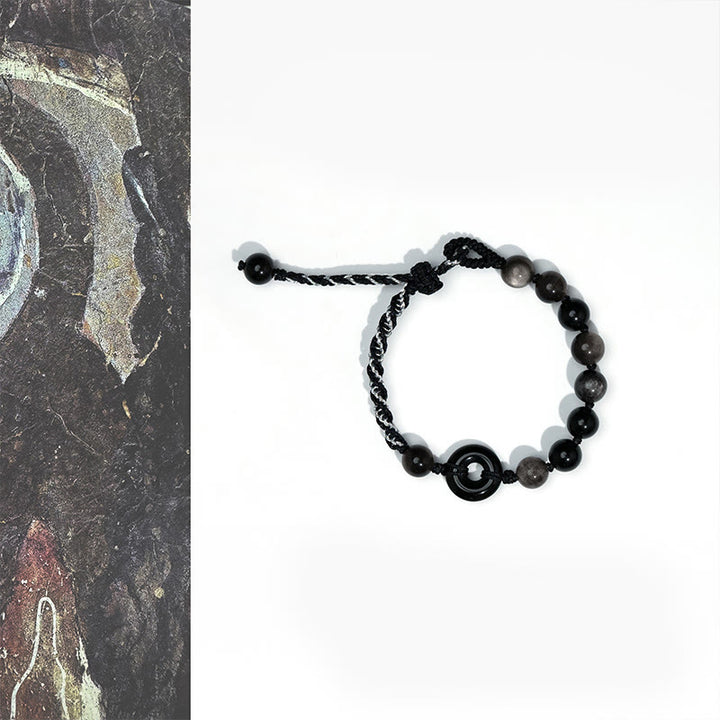 Buddha Stones Natürlicher schwarzer Obsidian Peace Buckle Purification Schwarzes Seilarmband - Schwarze Obsidian-Peace-Schnalle (Handgelenkumfang: 15–22 cm) - image 1