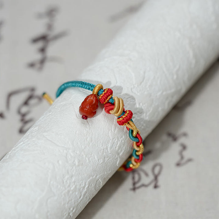 Buddha Stones Natürlicher roter Achat Pixiu Confidence Viersträngiges geflochtenes Seilarmband - image 3