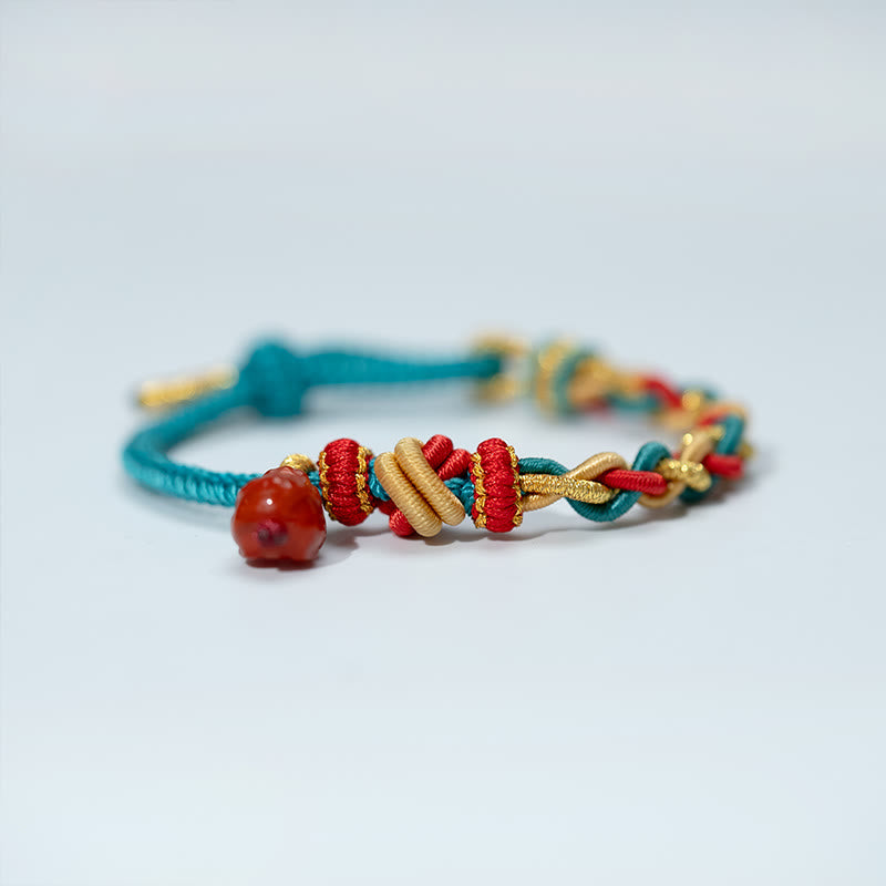 Buddha Stones Natürlicher roter Achat Pixiu Confidence Viersträngiges geflochtenes Seilarmband - image 2