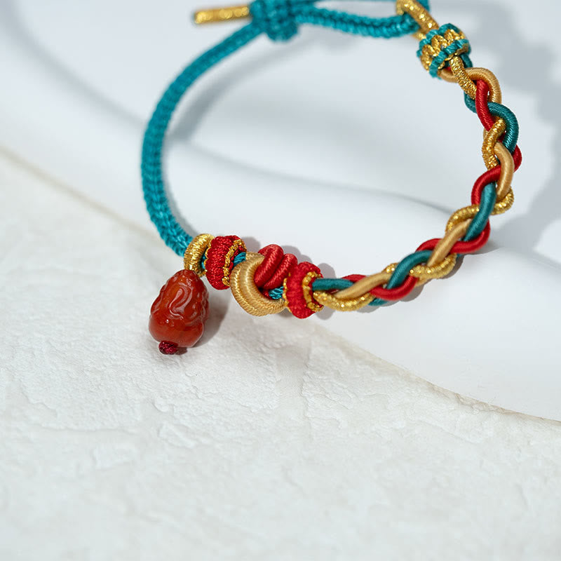 Buddha Stones Natürlicher roter Achat Pixiu Confidence Viersträngiges geflochtenes Seilarmband - image 4