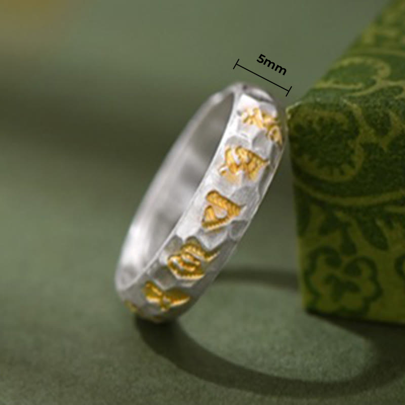 Buddha Stones 999 Sterling Silber Hammermuster Om Mani Padme Hum Balance Ring - image 9