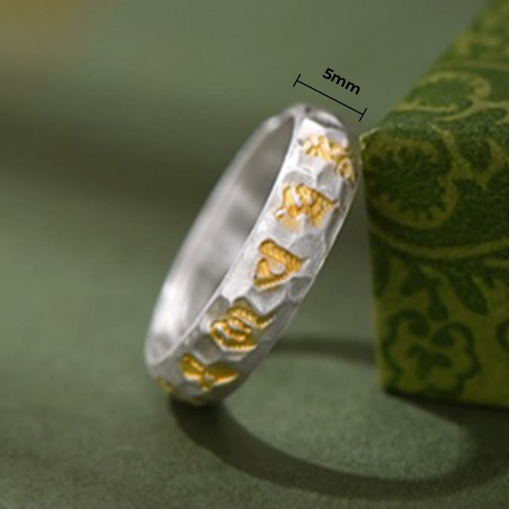 Buddha Stones 999 Sterling Silber Hammermuster Om Mani Padme Hum Balance Ring - image 9