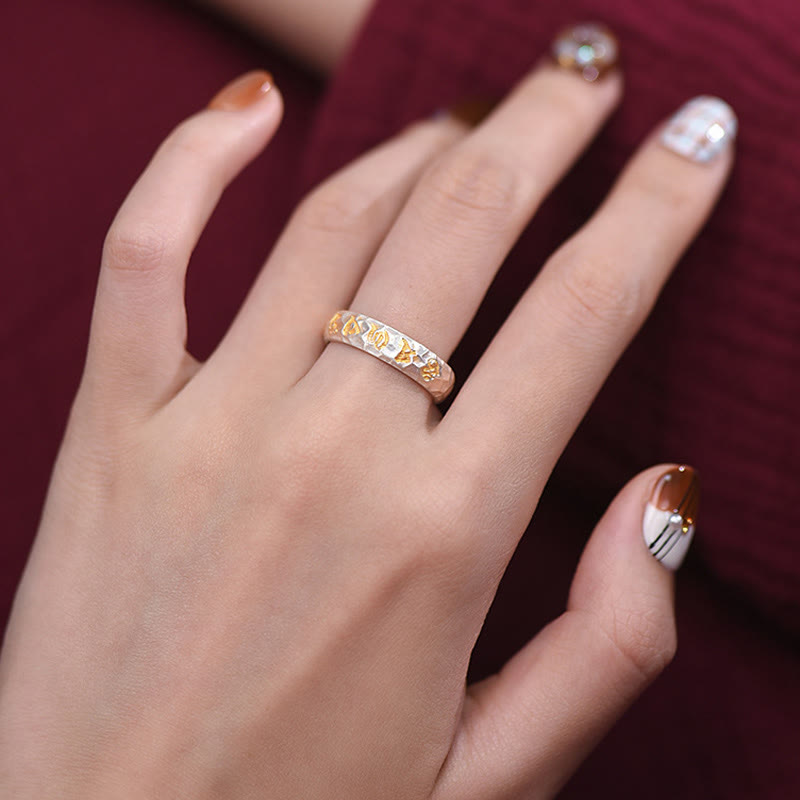 Buddha Stones 999 Sterling Silber Hammermuster Om Mani Padme Hum Balance Ring - image 13