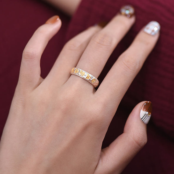 Buddha Stones 999 Sterling Silber Hammermuster Om Mani Padme Hum Balance Ring - image 13