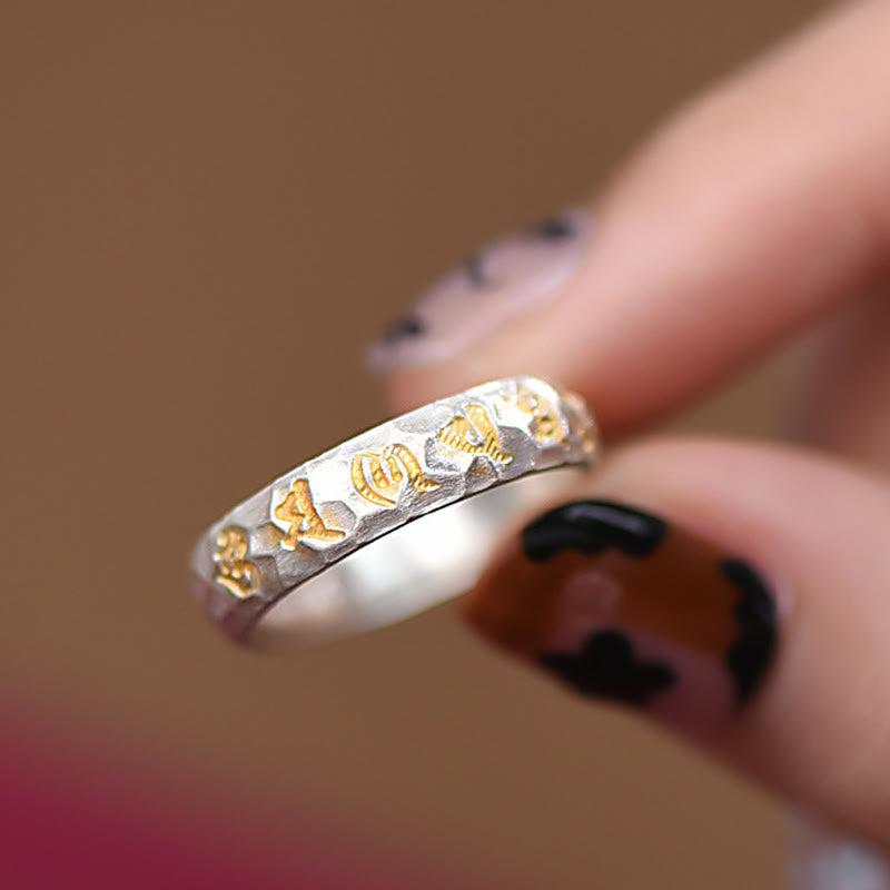 Buddha Stones 999 Sterling Silber Hammermuster Om Mani Padme Hum Balance Ring - image 10