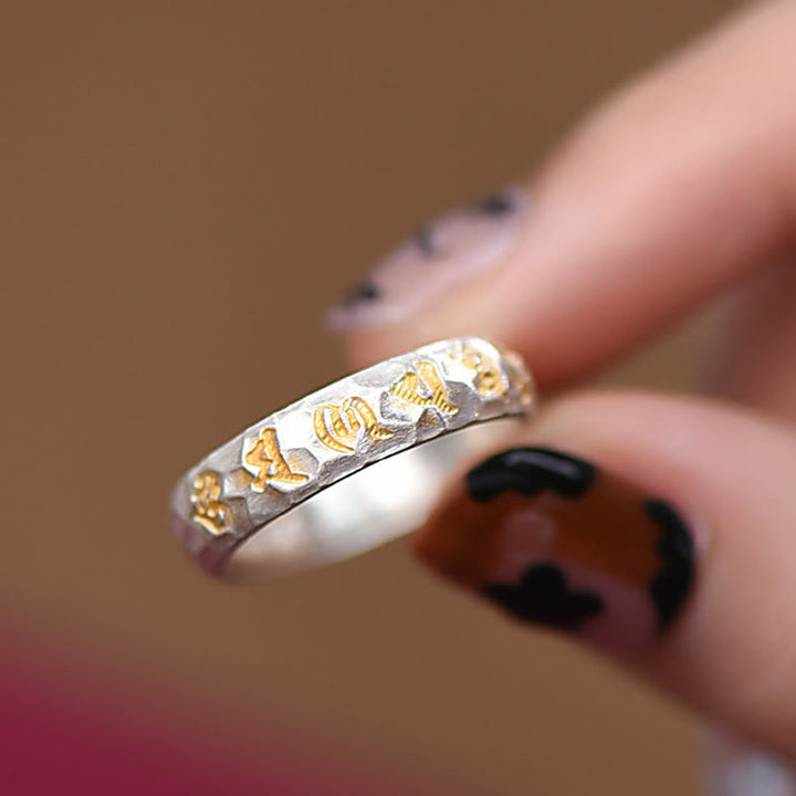 Buddha Stones 999 Sterling Silber Hammermuster Om Mani Padme Hum Balance Ring - image 10