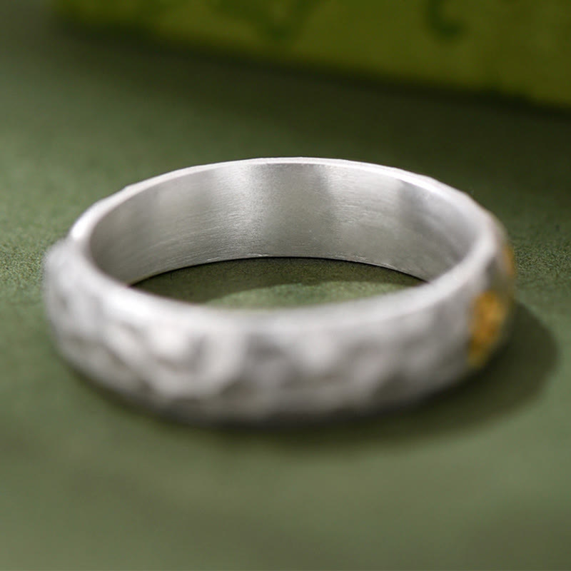 Buddha Stones 999 Sterling Silber Hammermuster Om Mani Padme Hum Balance Ring - image 4