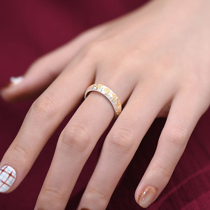 Buddha Stones 999 Sterling Silber Hammermuster Om Mani Padme Hum Balance Ring - image 12