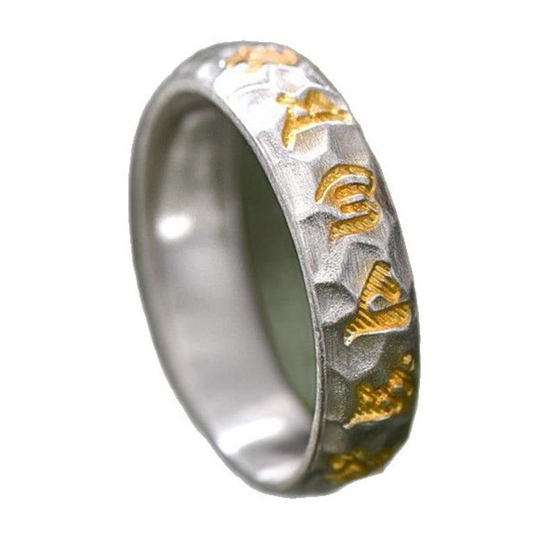 Buddha Stones 999 Sterling Silber Hammermuster Om Mani Padme Hum Balance Ring - image 12