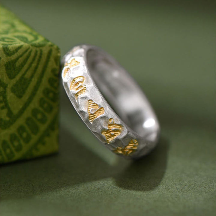 Buddha Stones 999 Sterling Silber Hammermuster Om Mani Padme Hum Balance Ring - image 3