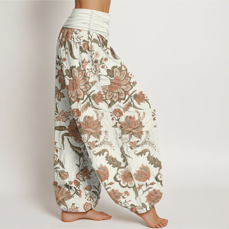 Buddha Stones Damen-Haremshose aus reiner Baumwolle mit Sonnenblumenmuster und elastischer Taille