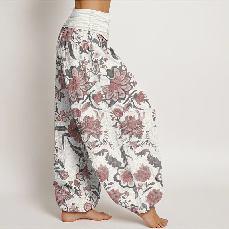 Buddha Stones Damen-Haremshose aus reiner Baumwolle mit Sonnenblumenmuster und elastischer Taille