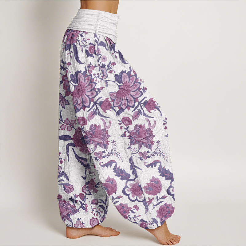 Buddha Stones Damen-Haremshose aus reiner Baumwolle mit Sonnenblumenmuster und elastischer Taille