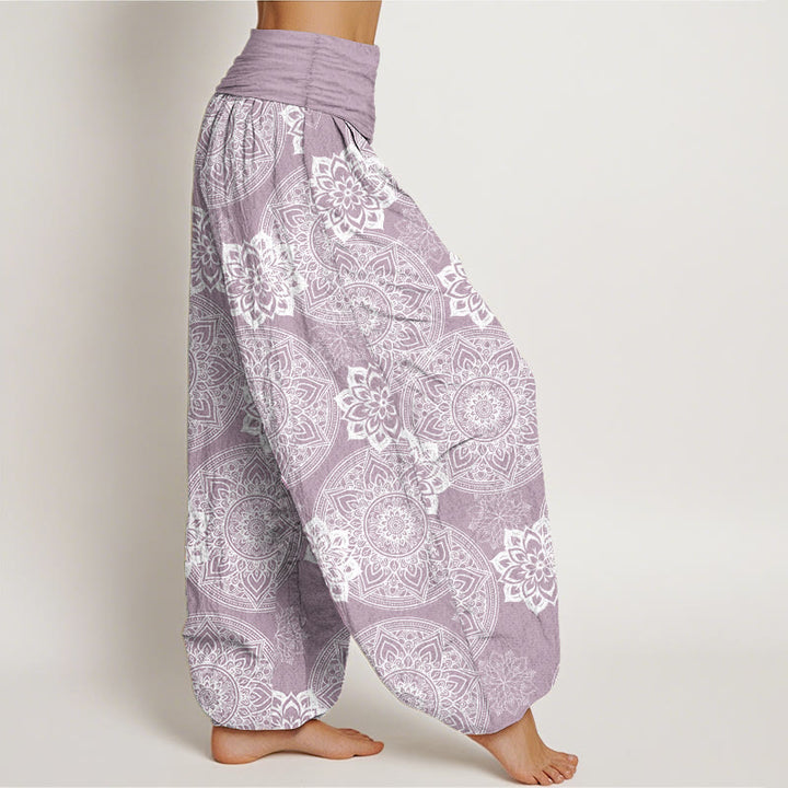 Buddha Stones Damen-Haremshose aus reiner Baumwolle mit rundem Mandala-Blumen-Design und elastischer Taille