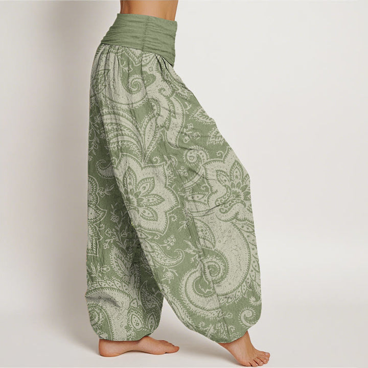Buddha Stones Damen-Haremshose aus reiner Baumwolle mit Blumen und Paisley-Muster und elastischer Taille