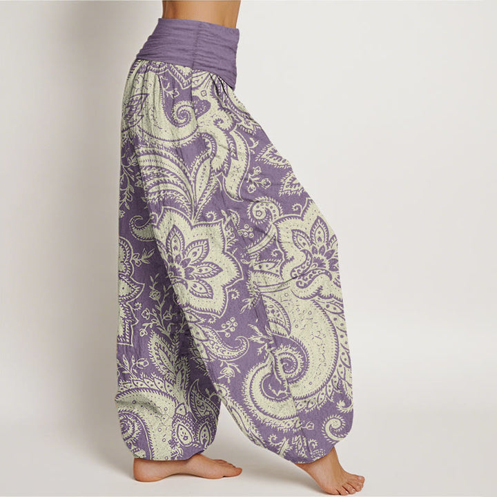 Buddha Stones Damen-Haremshose aus reiner Baumwolle mit Blumen und Paisley-Muster und elastischer Taille