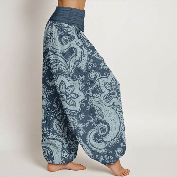 Buddha Stones Damen-Haremshose aus reiner Baumwolle mit Blumen und Paisley-Muster und elastischer Taille