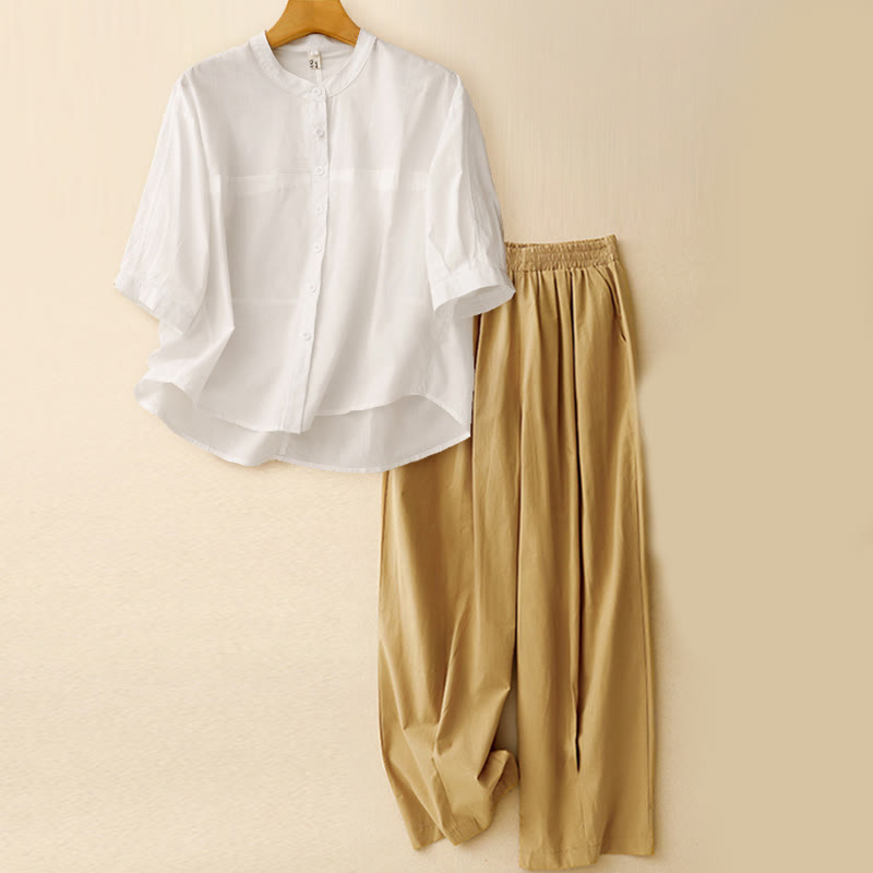 Buddha Stones 2-teiliges Damen-Set mit Dreiviertelärmeln, Hemd und Haremshose, Meditationskleidung - Cremefarbenes Oberteil + Khakihose - US12， UK/AU16，EU44 (2XL) - image 17
