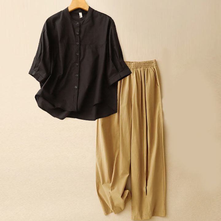 Buddha Stones 2-teiliges Damen-Set mit Dreiviertelärmeln, Hemd und Haremshose, Meditationskleidung - Schwarzes Oberteil + Khakihose - US12， UK/AU16，EU44 (2XL) - image 24