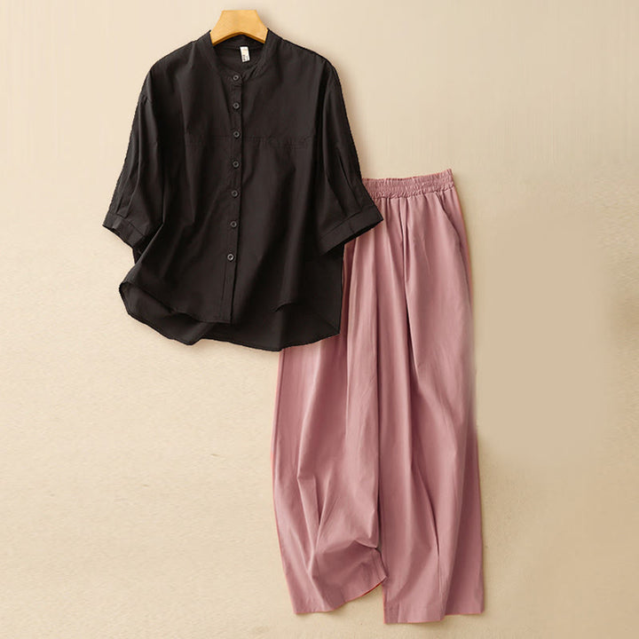 Buddha Stones 2-teiliges Damen-Set mit Dreiviertelärmeln, Hemd und Haremshose, Meditationskleidung - Schwarzes Oberteil + rosa Hose - US12， UK/AU16，EU44 (2XL) - image 27